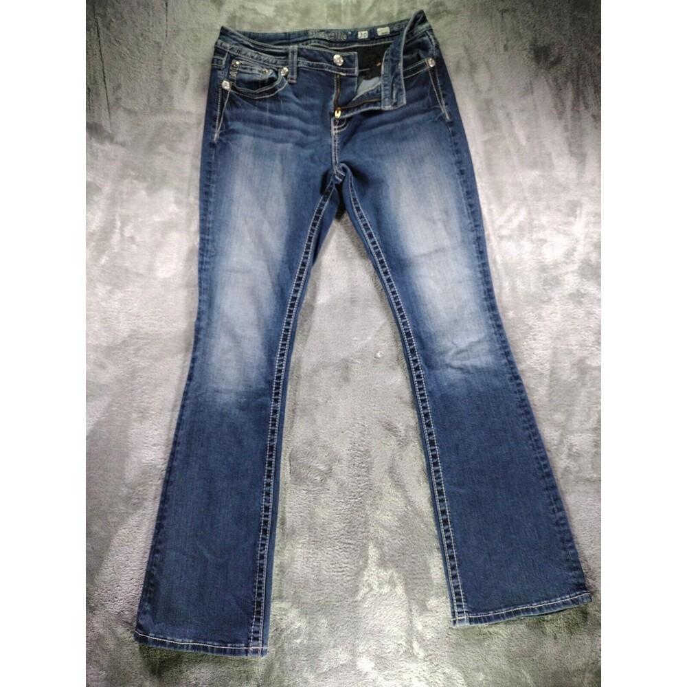 Miss Me Jeans Womens 30 Chloe Boot Thick Stitch Flap Pocket Embellished Cross